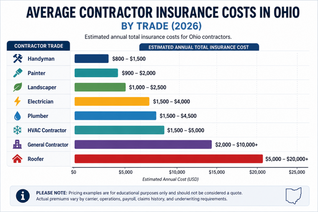 Average contractor insurance cost in Ohio by contractor type 2026